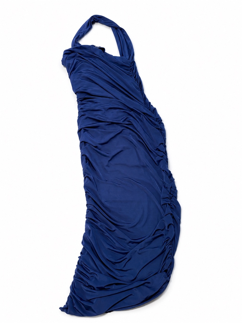 Elegant Navy Halter Ruched Evening Dress